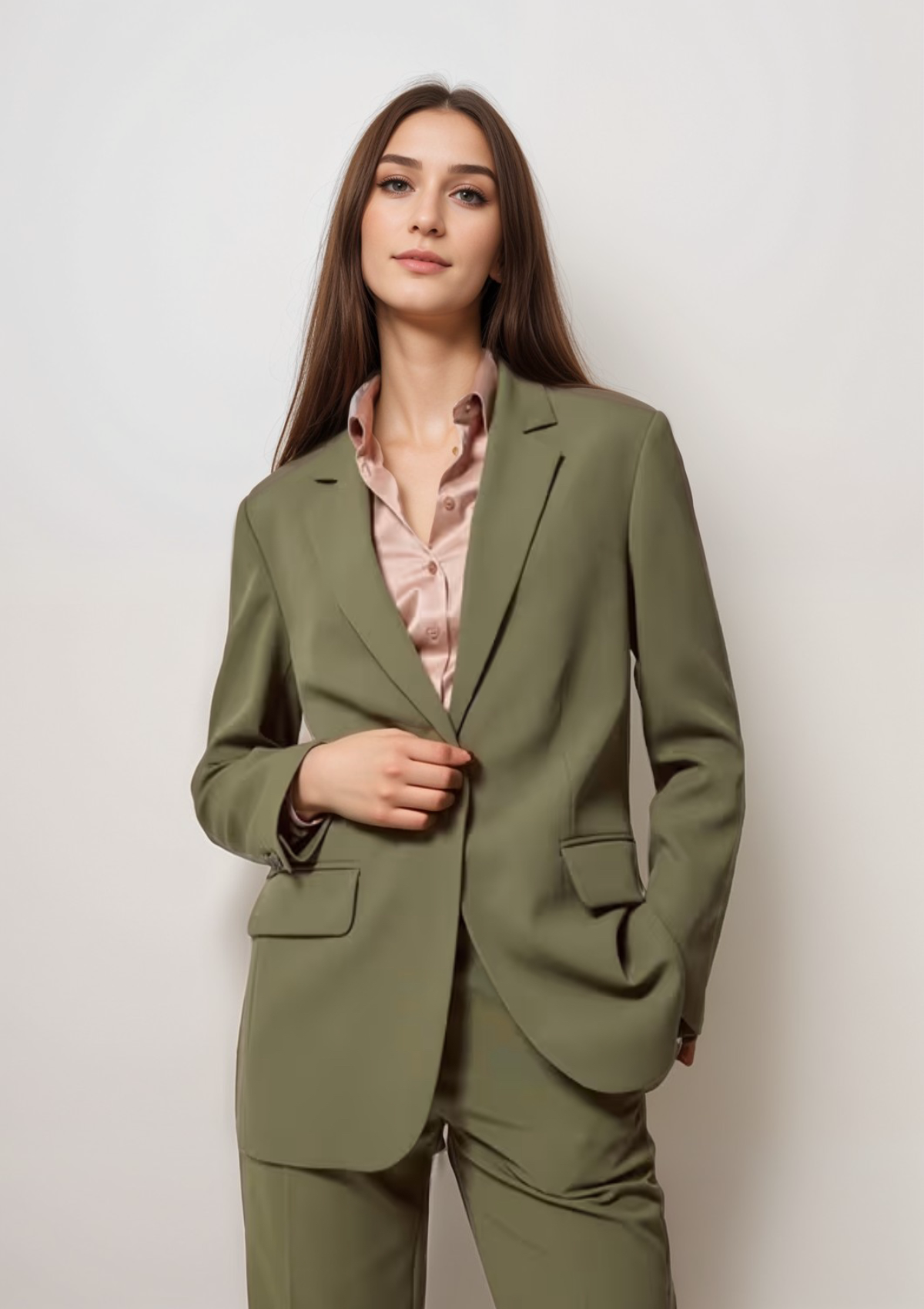 Olive green Fitted Blazer